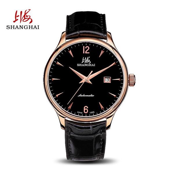 

wristwatches shanghai watch men's belt automatic mechanical men 809 genuine simple casual, Slivery;brown