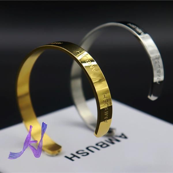 

bangle ambush bracelet titanium steel open men women simple lettering jewelry gift, Black