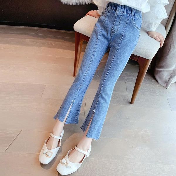 

trousers girls' jeans spring and autumn big children's flared pants kids, Blue