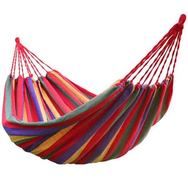 

190*100cm 2 persons striped hammock outdoor leisure bed thickened canvas hanging sleeping swing red/blue cushion/decorative pillow