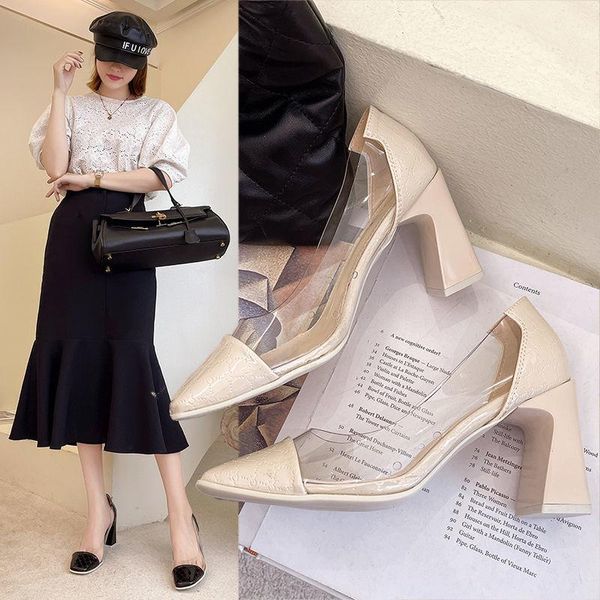 

dress shoes ladies fashion party pvc transparent high heels designer square toe sandals retro, Black
