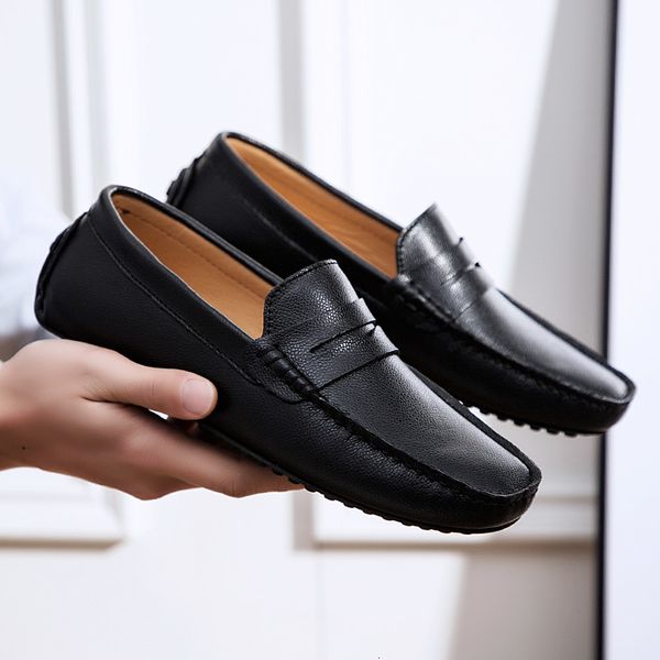 

dress shoes big size 49 man leather slipons classic summer male flat shoe genuine men's loafers moccasins casual driving qk6k, Black