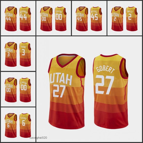 

printed custom utahjazzmen rudy gobert jor dan clarkson bojan bogdanovic donovan mitchell ricky rubio custom orangecityedition jersey, Black