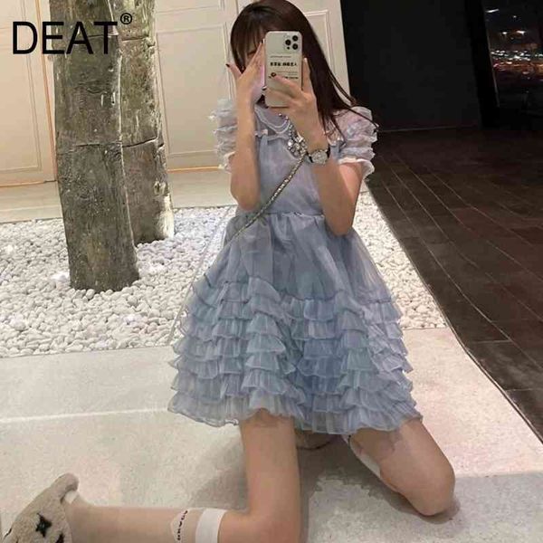 

[deat] new summer fashion women printed vintage styles two pieces set vacation clothing ruffles blue color pullover dresses 210428, Black;gray