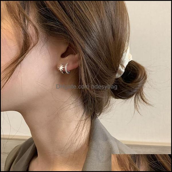 

jewelryperisbox eight-pointed star cz stone small open circle gold stud earrings for women korean style dainty drop delivery 2021 wrgrp, Golden;silver