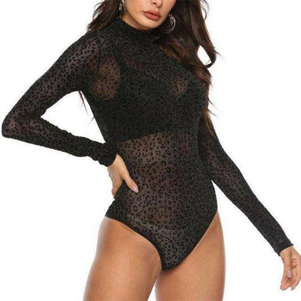 

women's jumpsuits & rompers women long sleeves leotard bodysuit black leopard pattern bodycon jumpsuit fashion female autumn high neck, Black;white