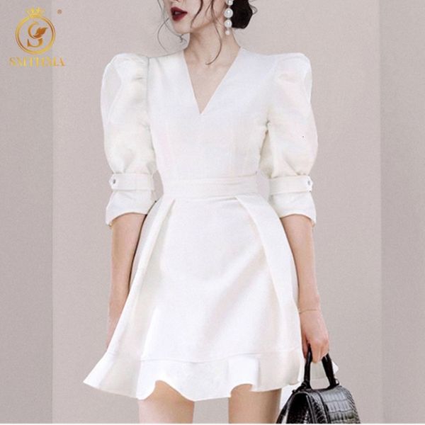

casual dresses vintage v-neck slim waist women elegant - sleeve white female mermaid 2021 summer party vestidos a490, Black;gray