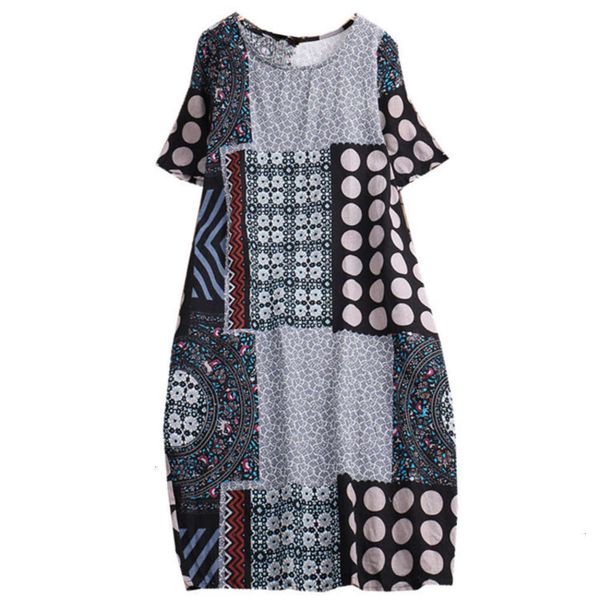

casual dresses round neck print drs, Black;gray