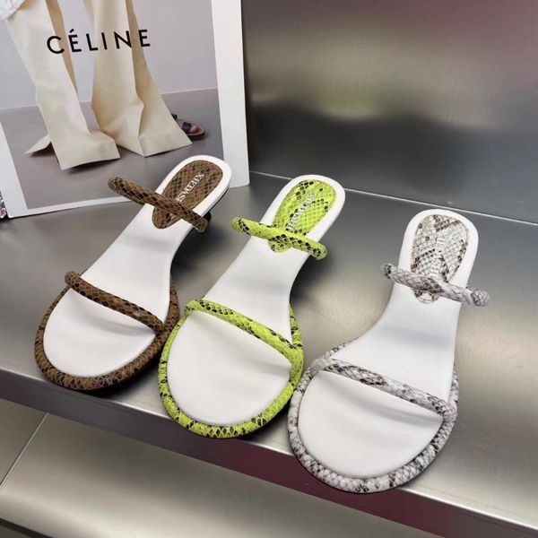 

slippers snake printed women sandals narrow band thin mid heels slip on round toe ladies slides mules shoes outside shoe, Black