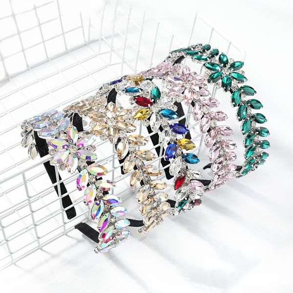 

2021 fashion leaf flower shaped rhinestone headbands trendy ladies headband hair accessories, Silver