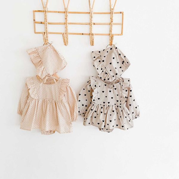 

autumn baby girls clothes love long sleeve cotton jumpsuit romper ruffle cute infant skirt outfits with cap po prop 210722, Blue