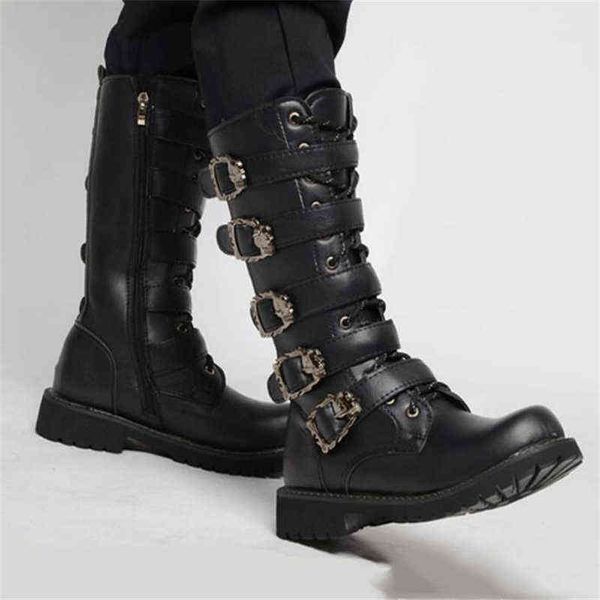 

combat boots fall and winter 2021 men's gothic belt punk cool exterior wear, Black