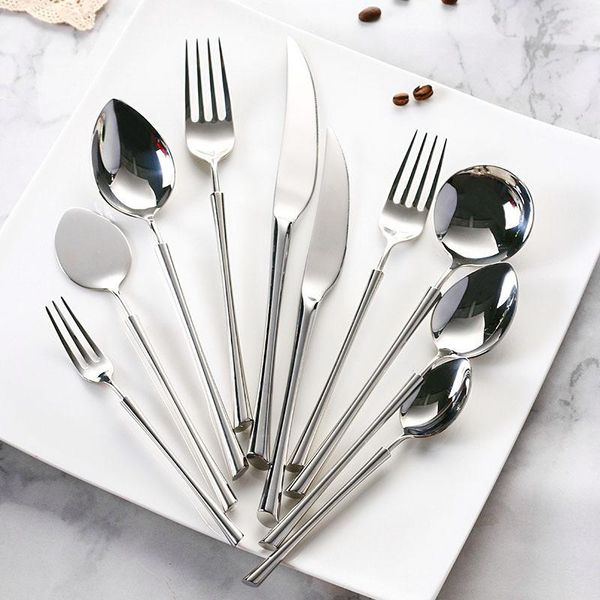 

forks 304 stainless steel western tableware main knife dessert spoon silver mirror polished luxury cutlery set safe kitchen utensils