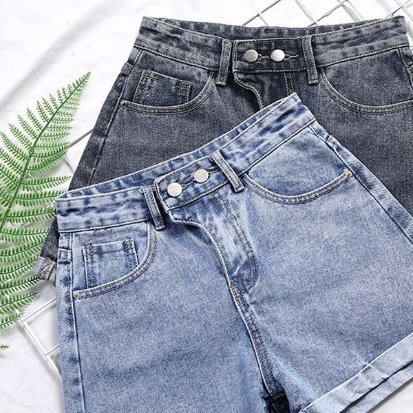 

denim tight bum jeans womens shorts high waist plus size summer streetwear casual adjustable button skinny slim solid, White;black