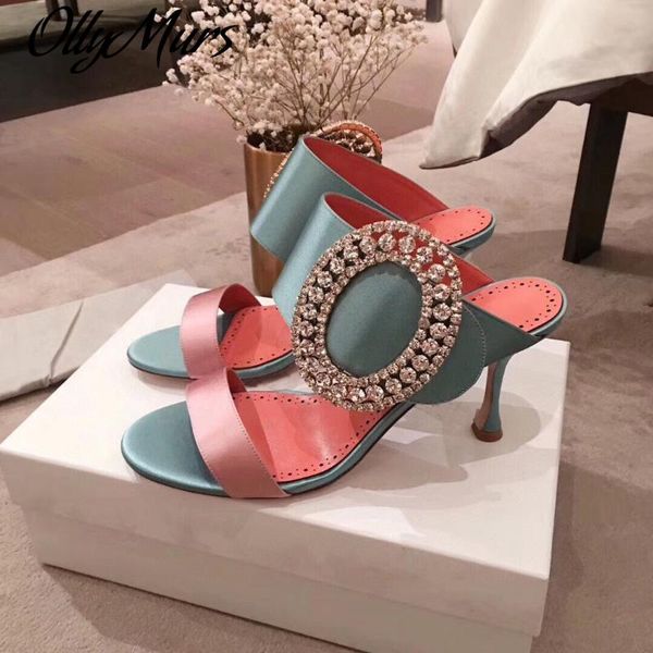 

slippers ollymurs high-heeled shoes women summer thin heel europe and the united states fashion wear cold satin, Black