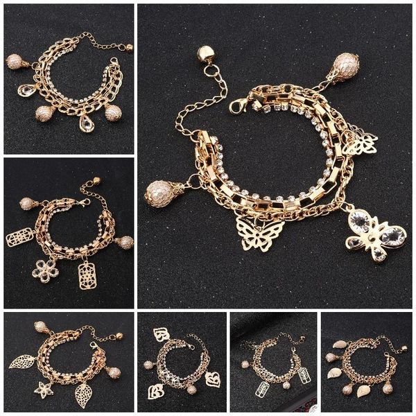 

link, chain gold beads women's pearl butterfly bracelet fashion beaded charm pendant jewelry gift, Black