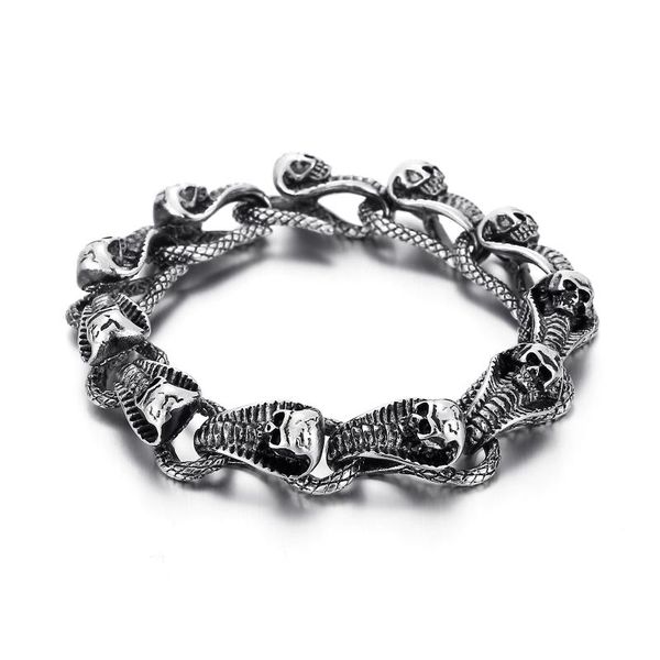 

charm bracelets stainless steel vicious snake bracelet men skull ghost punk rock trendy jewelry, Golden;silver