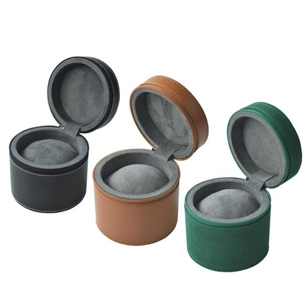 

watch boxes & cases 1 slot luxury fashion men home round shaped suede pu leather box organizer 200805-11, Black;blue