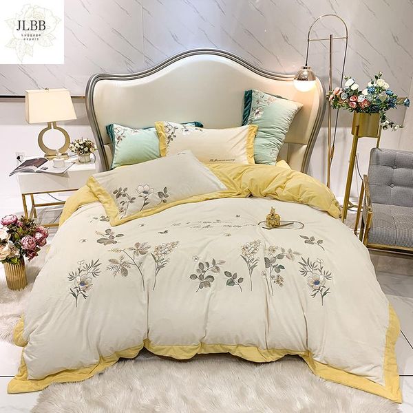 

bedding sets super warm short plush chinese style floral embroidery set soft velvet duvet cover bed sheet pillowcases home textiles