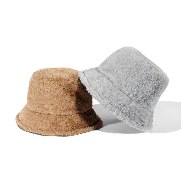 

wide brim hats autumn and winter hat female light plate solid color imitation hair fisherman korean fashion warm basin, Blue;gray