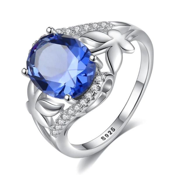 

cluster rings sanyu created oval sapphire ring sterling 925 silver finger plant design for women fine jewelry anillos mujer sr0171, Golden;silver