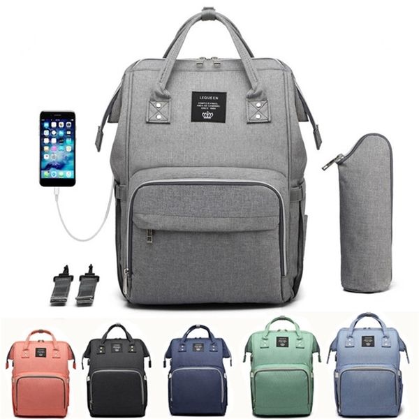 

baby diaper bag with usb interface large capacity waterproof nappy bag kits mummy maternity travel backpack nursing handbag 210831