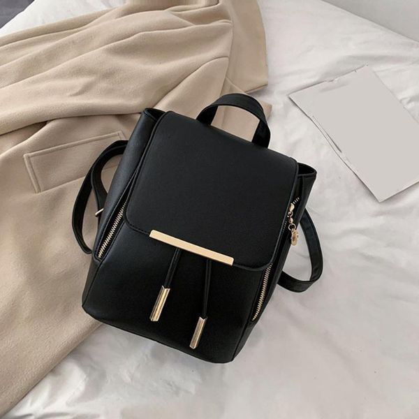 

school bags fashion women pu leather drawstring rucksacks preppy style pure color backpack junior senior high students bag