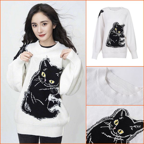 

women's sweaters suÃ©ter feminino gola alta, pulÃ´ver folgado de manga comprida coreano para outono e inverno yhxm, White;black