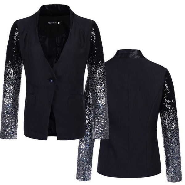 

women's jackets women spring autumn chic elegant coat sparkling sequin bling long sleeve jacket outerwear 2021, Black;brown
