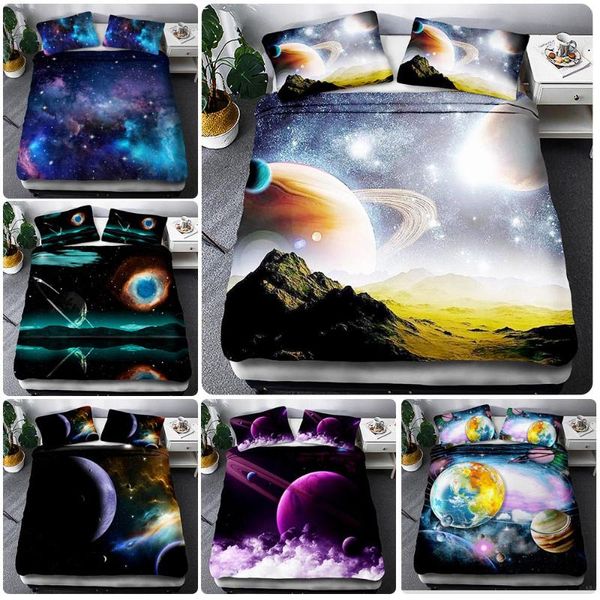 Conjuntos de cama 3D Galaxy Duvet Capa Colorido Starry Starry Starry Space Céu Céu claro Impresso Colcha para crianças