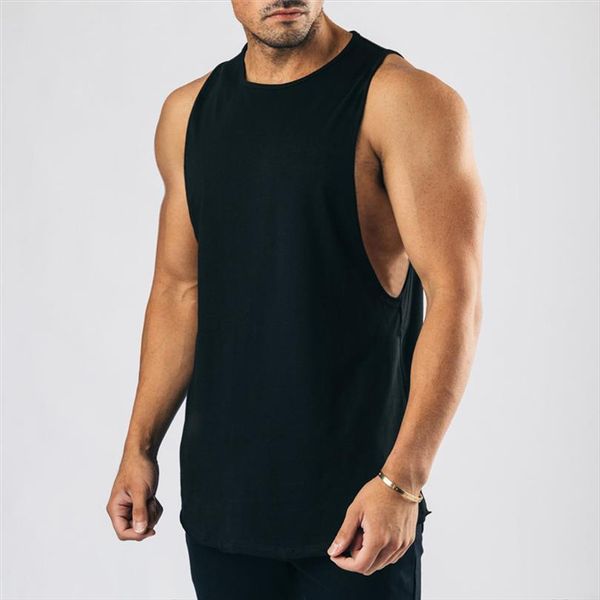 

solid bodybuilding tank men gym mens workout fitness sleeveless shirt male summer cotton undershirt casual singlet vest clothes, White;black