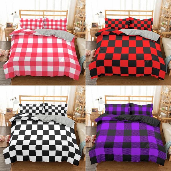

geometric plaid bedding set duvet cover bed king  size pillowcase comforter sets