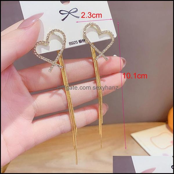 

dangle & chandelier earrings jewelry vintage heart crystal long thread tassel for women girl gold color korean earring fashion 2021 drop del, Silver