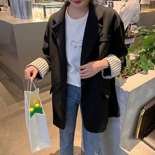 

s-2xl autumn korean elegant black women blazers suit women's casual loose blazer coat womens fashion work office outfit suits &, White;black