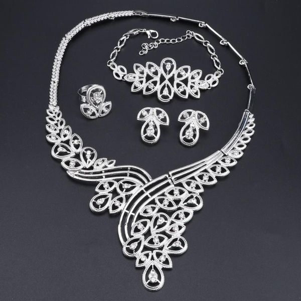 

earrings & necklace oeoeos fashion african dubai jewelry nigerian crystal women italian bridal sets wedding accessories, Silver