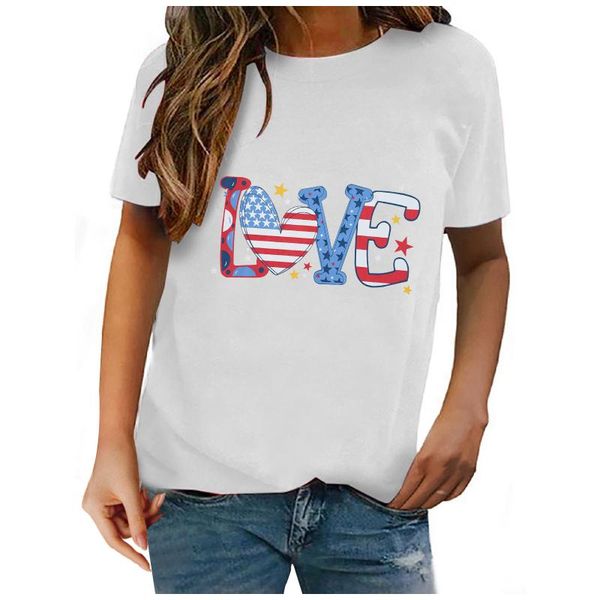 

women's t-shirt 2021 summer love color letter printing independence day casual fashion short sleeve round neck, White