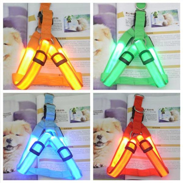 

dog collars & leashes pet led light leash harness chest straps luminous adjustable safety nylon strap