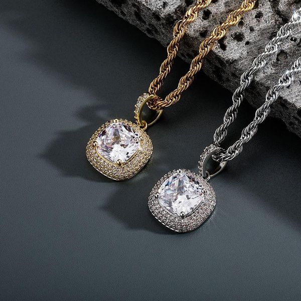 

pendant necklaces hip hop dragon claw 3a+ cubic zirconia bling iced out geometric square pendants necklace for men rapper jewelry drop, Silver