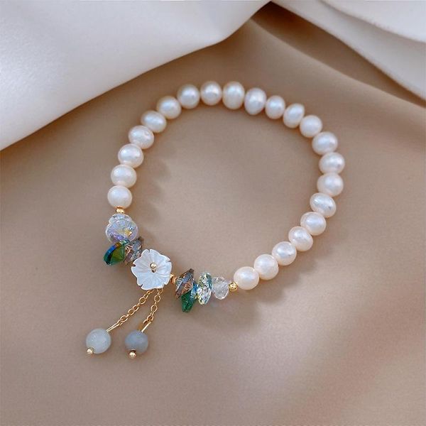 

beaded, strands origin summer fashion freshwater pearl shell flower beaded bracelets for women temperament multicolor crystal charm bracelet, Black