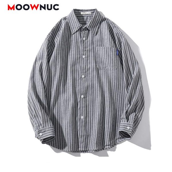 

fashion shirts men 2021 streetwear male long sleeve youth loose street dress striped spring autumn hombre smart casual moownuc men's, White;black