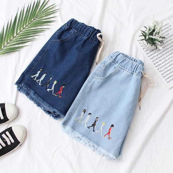 

women's shorts summer denim for women ladies 2021 embroidery distressed jeans short kawaii bottoms casual szorty damskie dark/light blu, White;black