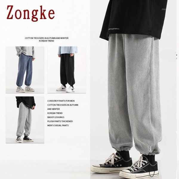 

zongke 2021 corduroy casual pants men trousers joggers sweatpants hip hop streetwear male plus size m-5xl men's, Black