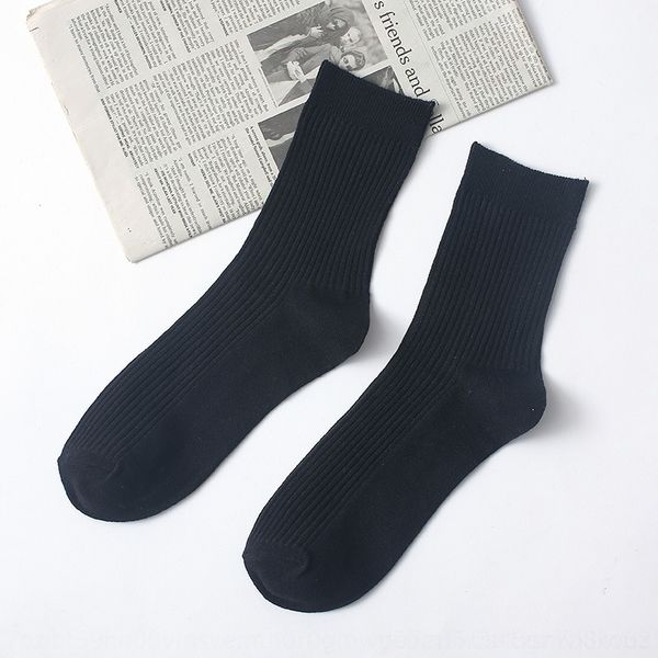 

jCbU medium spring middle tube all cotton men's business men's socks solid color striped stockings double needle cotton socks, Black