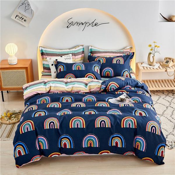 

bedding sets nordic fashion set a/b double-sided blue+rainbow pattern quilt cover bed sheet duvet pillowcase oceania