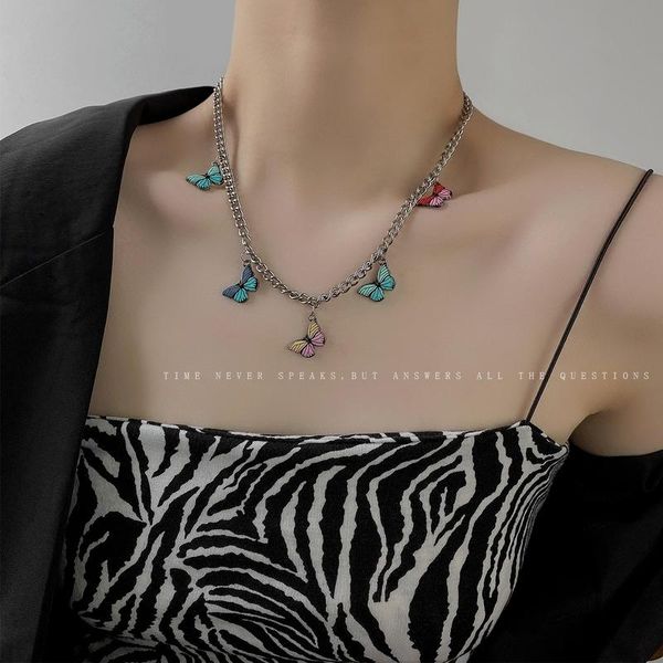 

chains butterfly necklaces woman colorful necklace girls creative pendant chain clavicle trendy korean stainless collares, Silver