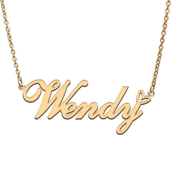 

pendant necklaces love heart wendy name necklace for women stainless steel gold & silver nameplate femme mother child girls gift