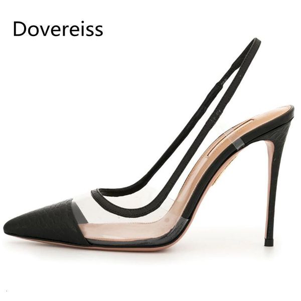 

sandals dovereiss fashion women's shoes summer pvc elegant mature consice stilettos heels pointed toe slip on 45 a7wr, Black
