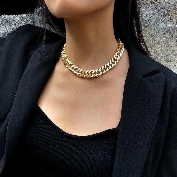 

chokers 2021 punk thick cuban chain necklace women luxury gold color choker for jewelry gift collar de mujer, Golden;silver