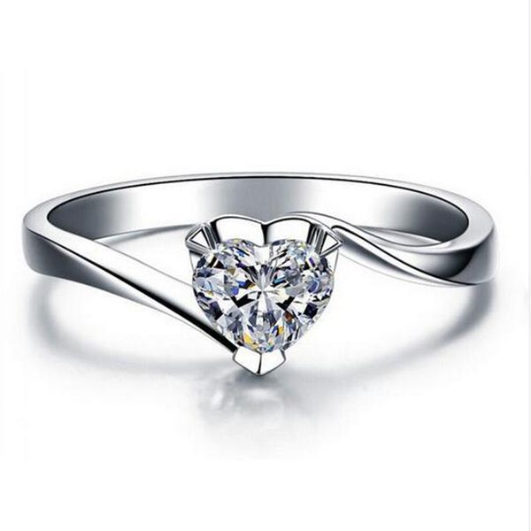 

wedding rings trendy fashion heart shape for women prong setting cubic zirconia silver cocktail, Slivery;golden
