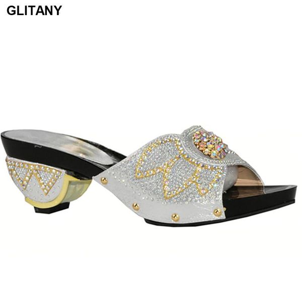 

dress shoes latest sliver color african pumps shoe summer low heels italy women wedding rhinestone elegant slipper, Black
